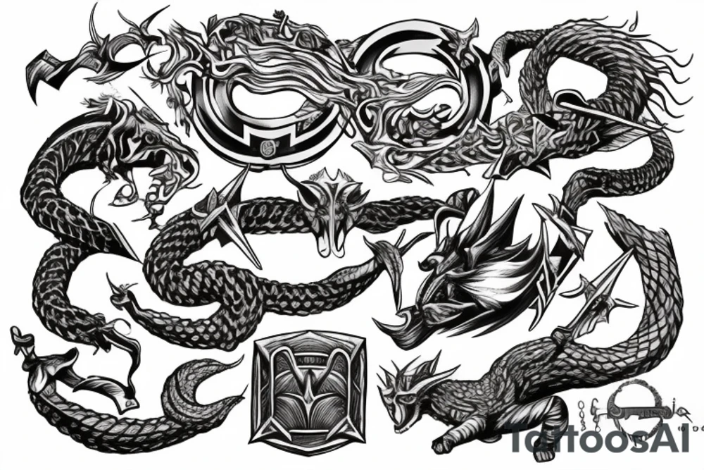 Hammer of Thor surrounded by ouroboros tattoo idea