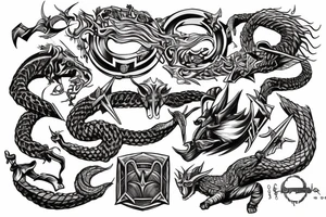 Hammer of Thor surrounded by ouroboros tattoo idea