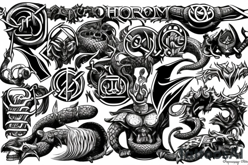 Hammer of Thor surrounded by ouroboros tattoo idea