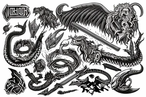 Hammer of Thor surrounded by ouroboros tattoo idea