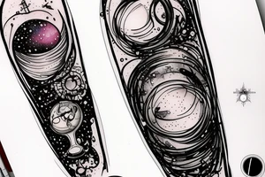 An hourglass full of a galaxy  dripping down leg tattoo idea