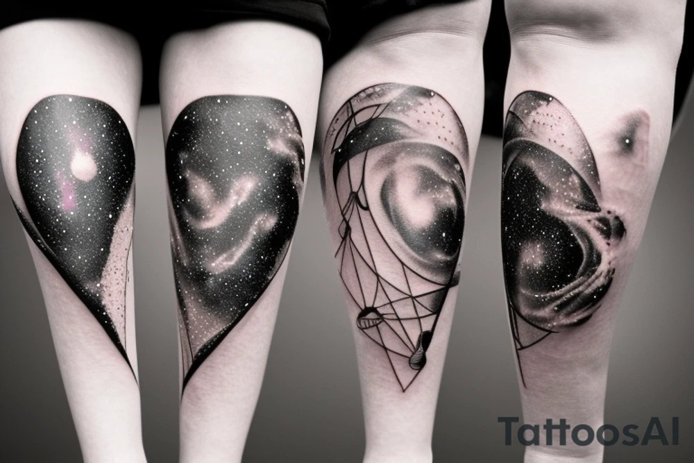 An hourglass full of a galaxy  dripping down leg tattoo idea
