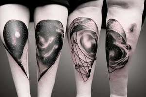 An hourglass full of a galaxy  dripping down leg tattoo idea