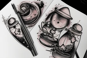 An hourglass full of a galaxy  dripping down leg tattoo idea