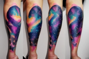 An hourglass full of a galaxy  dripping down leg tattoo idea