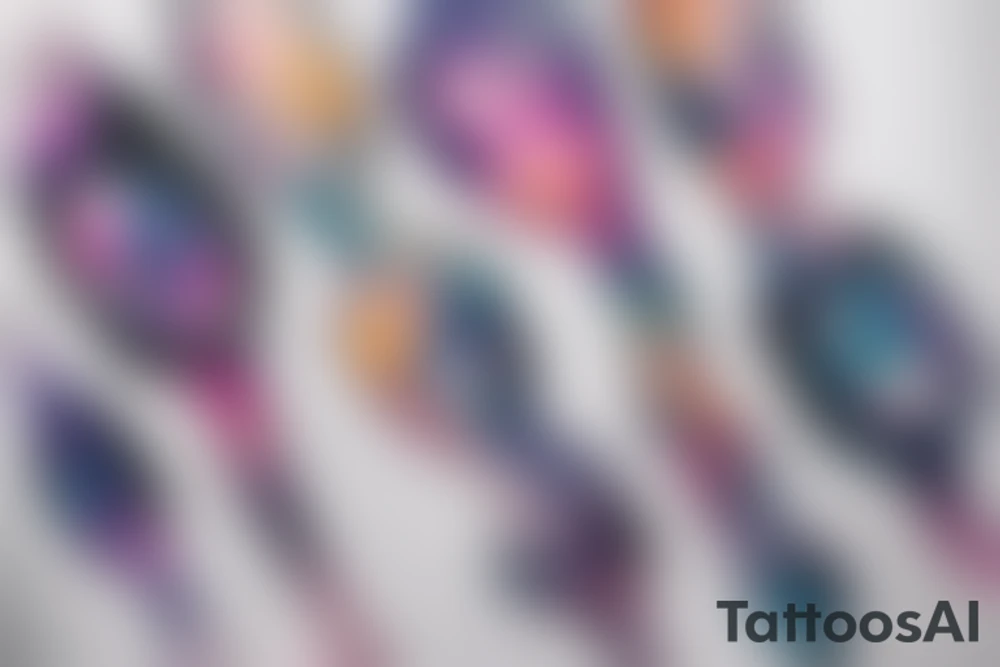 An hourglass full of a galaxy  dripping down leg tattoo idea
