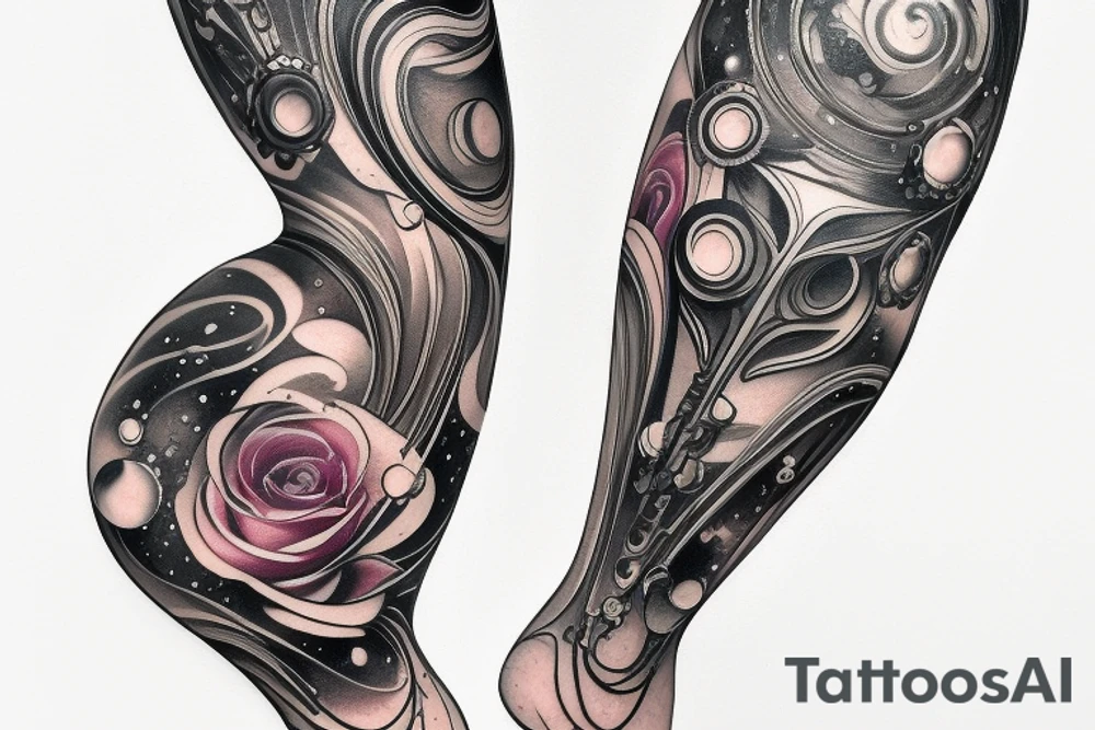 An hourglass full of a galaxy  dripping down leg tattoo idea