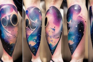 An hourglass full of a galaxy  dripping down leg tattoo idea