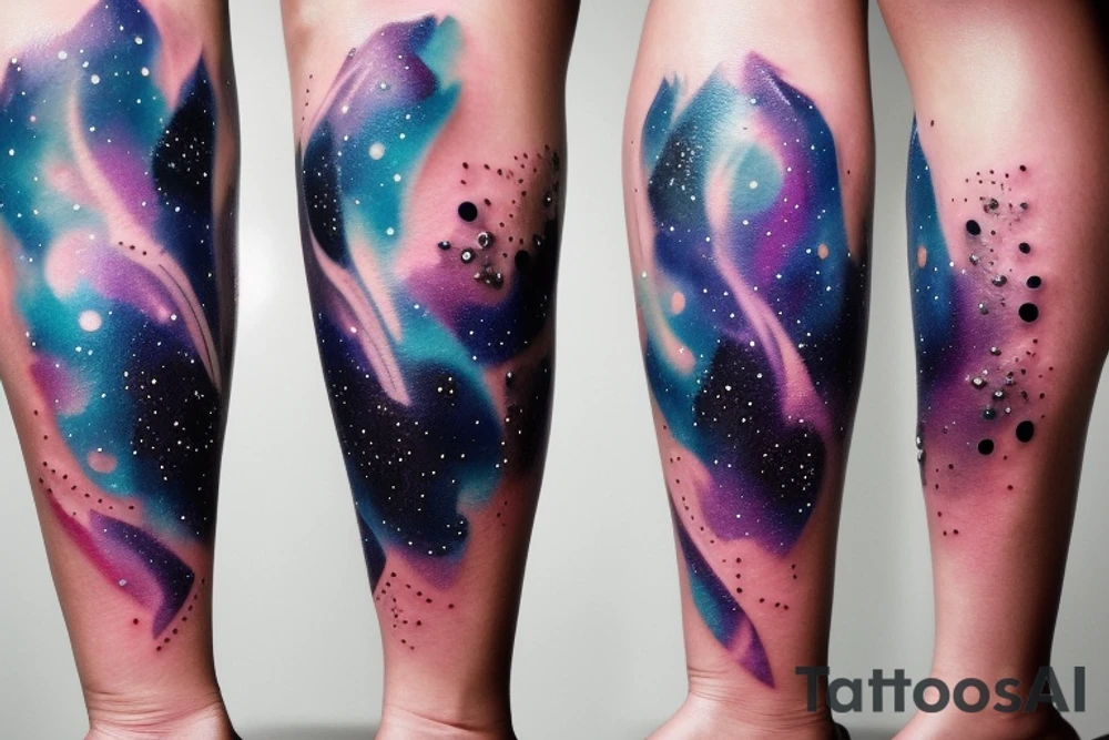 An hourglass full of a galaxy  dripping down leg tattoo idea