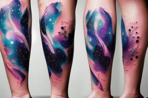 An hourglass full of a galaxy  dripping down leg tattoo idea