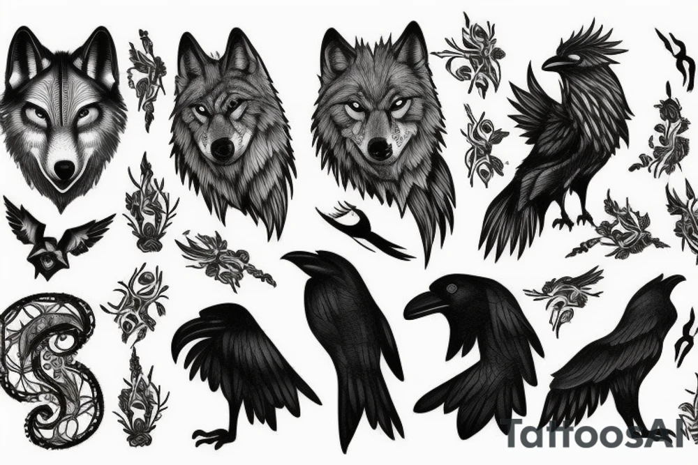 Wolf and raven tattoo idea