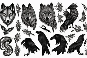 Wolf and raven tattoo idea