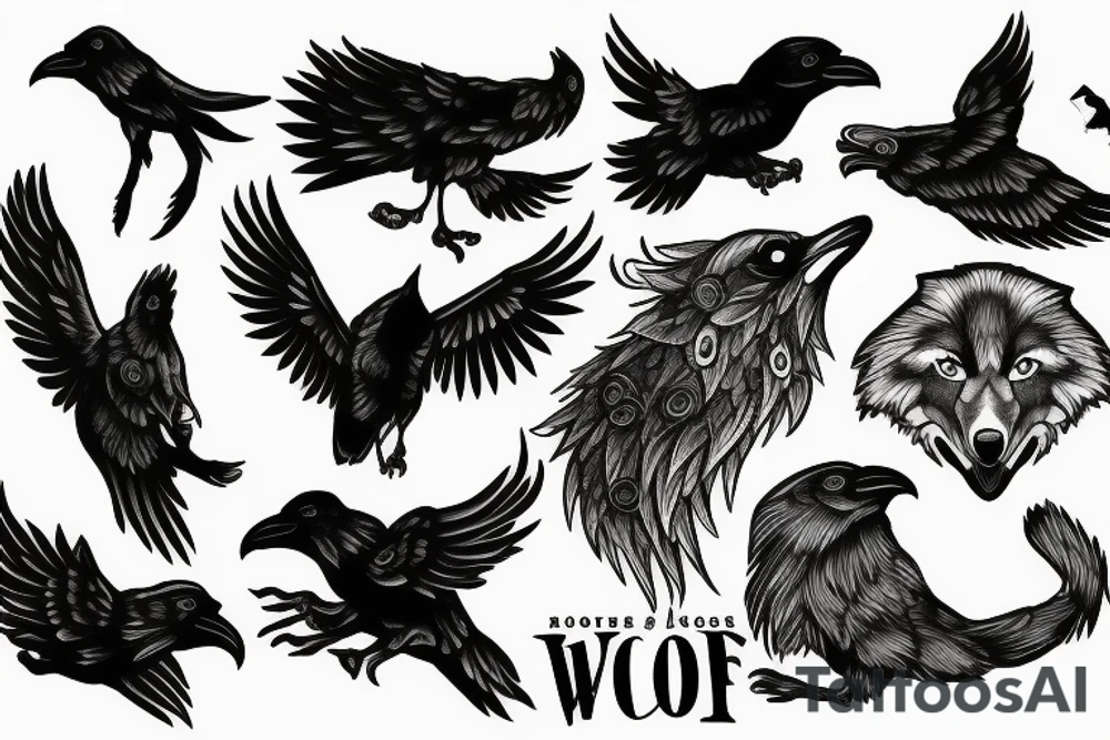 Wolf and raven tattoo idea