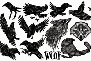 Wolf and raven tattoo idea