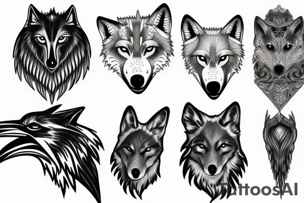 Wolf and raven aside each other tattoo idea
