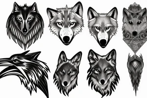 Wolf and raven aside each other tattoo idea