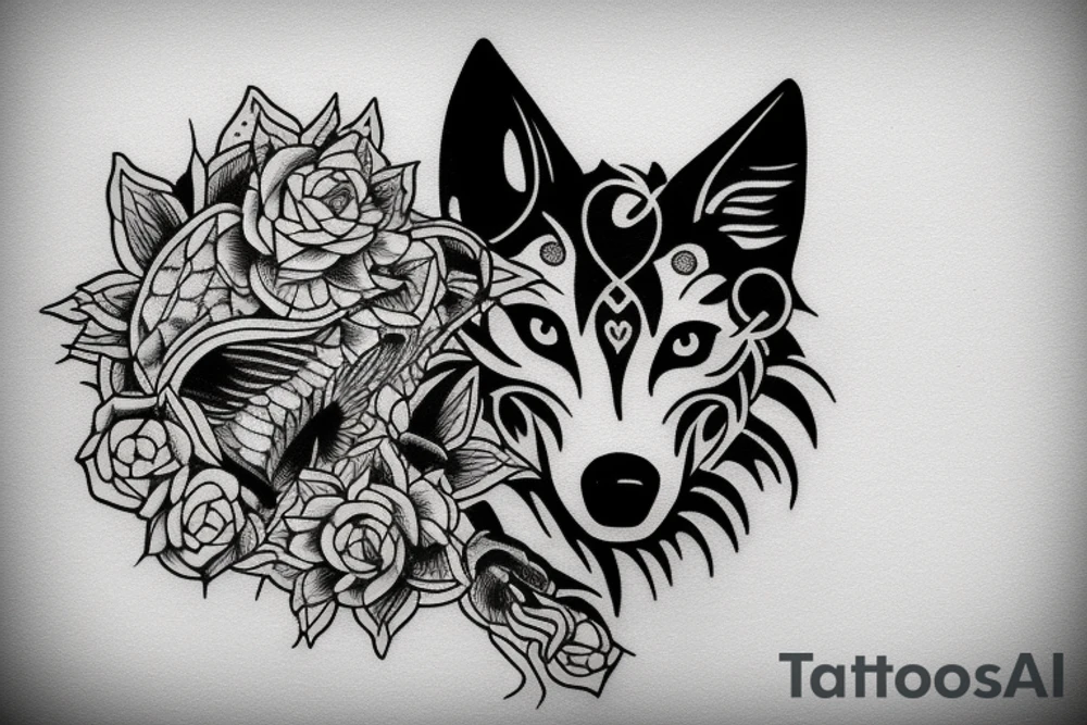 Wolf and raven aside each other tattoo idea