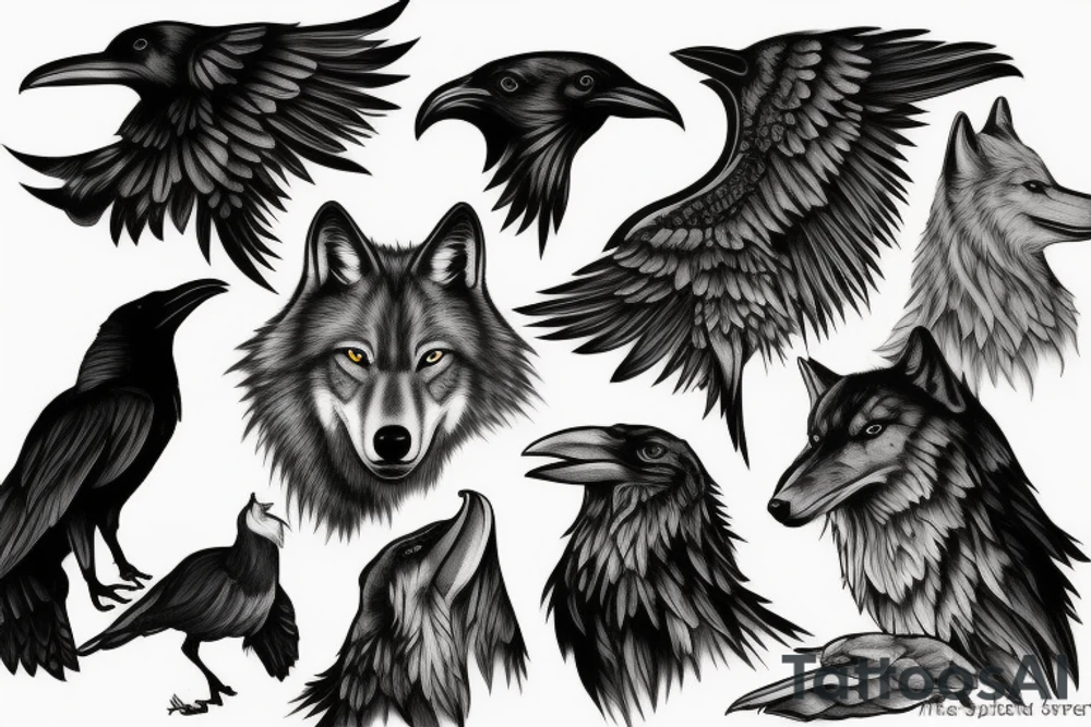 Wolf and raven tattoo idea