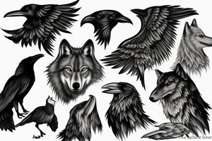 Wolf and raven tattoo idea