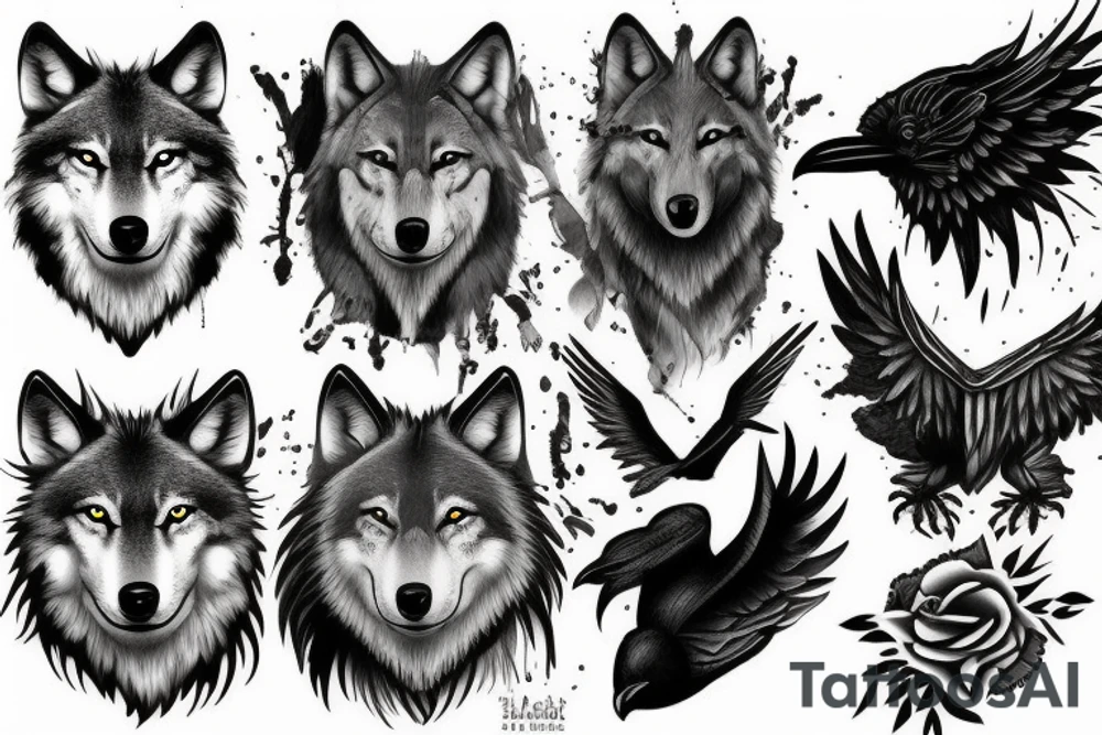 Wolf and raven tattoo idea