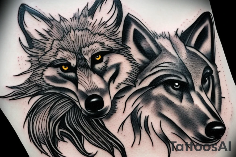 A wolf beside a raven tattoo idea