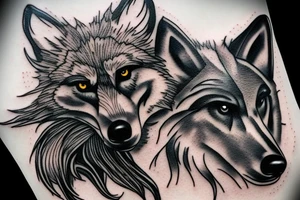 A wolf beside a raven tattoo idea