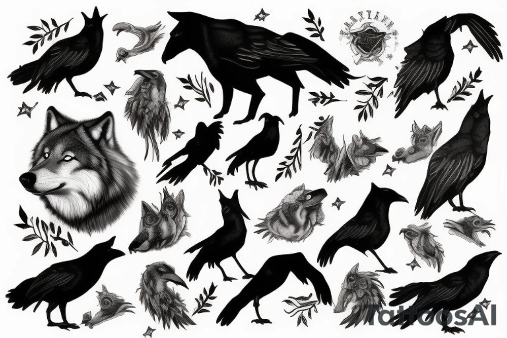 A wolf beside a raven tattoo idea