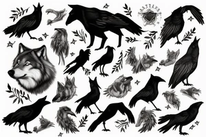 A wolf beside a raven tattoo idea