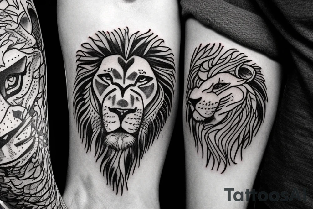 Scarred lion protecting his wife and two sons tattoo idea