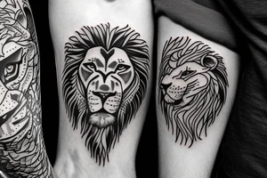 Scarred lion protecting his wife and two sons tattoo idea