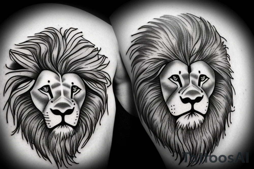 Scarred lion protecting his wife and two sons tattoo idea