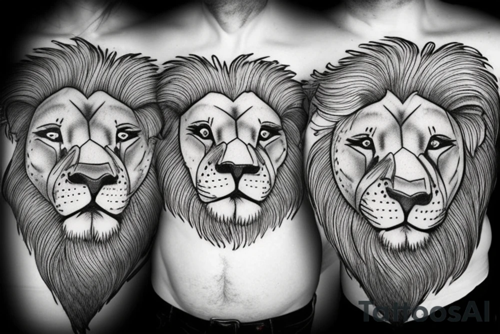 Scarred lion protecting his wife and two sons tattoo idea