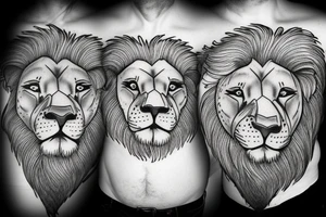 Scarred lion protecting his wife and two sons tattoo idea