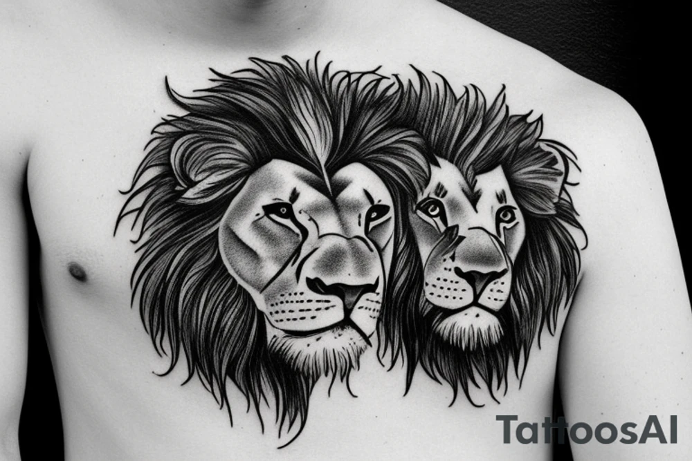 Scarred lion protecting his wife and two sons tattoo idea