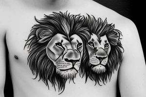 Scarred lion protecting his wife and two sons tattoo idea