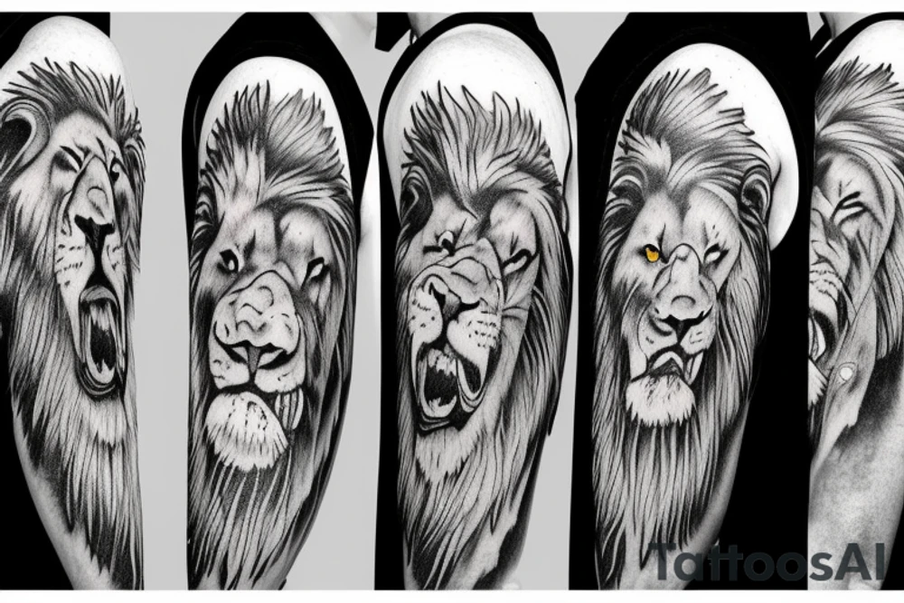 Walking lion protecting his wife and two sons on my arm tattoo idea