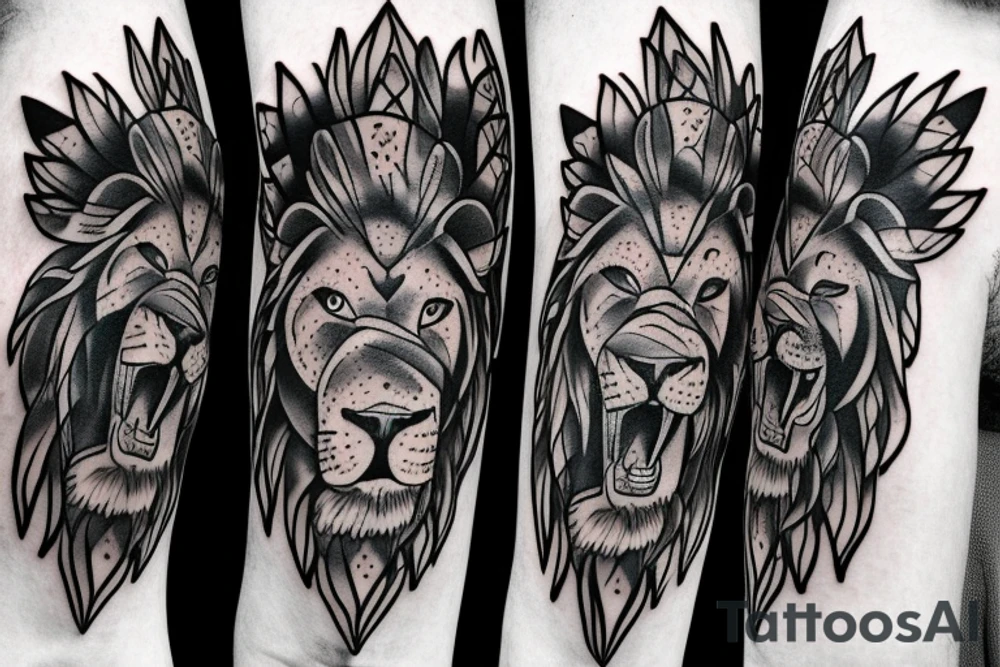 Walking lion protecting his wife and two sons on my arm tattoo idea