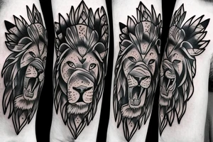 Walking lion protecting his wife and two sons on my arm tattoo idea
