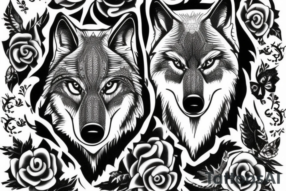 Wolf with AAAAE letters combined tattoo idea