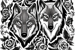 Wolf with AAAAE letters combined tattoo idea