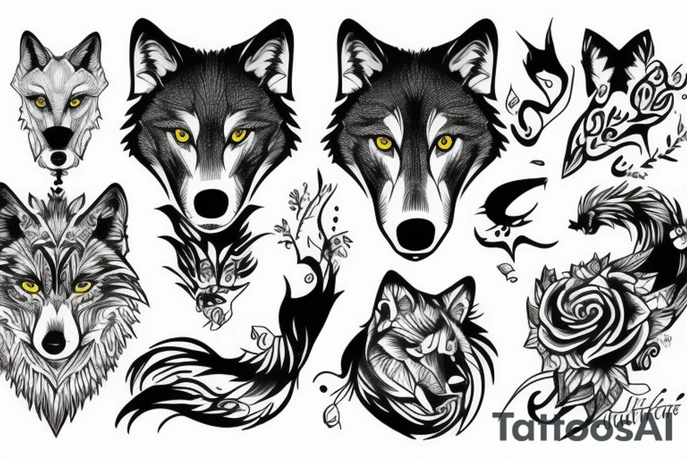 Wolf with AAAAE letters combined tattoo idea