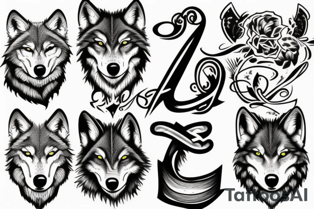 AAAAE letters inside wolf tattoo idea