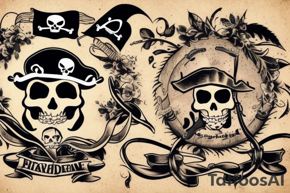pirate with daughter on a pirate boat tattoo idea