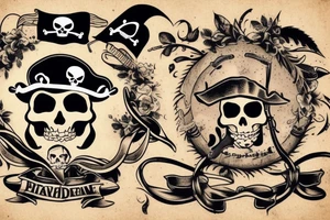 pirate with daughter on a pirate boat tattoo idea