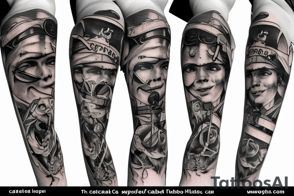 pirate with daughter on a pirate boat tattoo idea