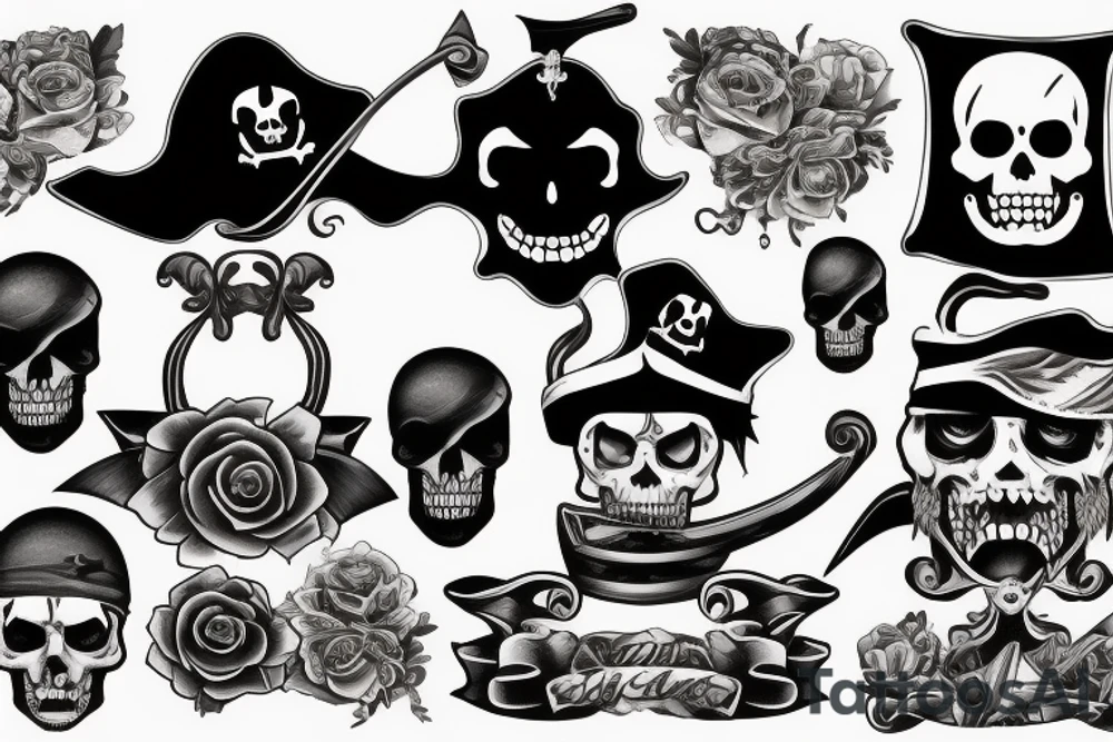 pirate with daughter on a pirate boat tattoo idea
