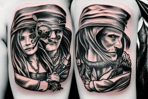 pirate with daughter on a pirate boat tattoo idea