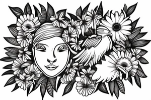 An eagle, daisy, flowers and a baby angel tattoo idea