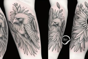 An eagle, daisy, flowers and a baby angel tattoo idea