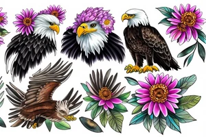 An eagle, daisy, flowers and a baby angel tattoo idea